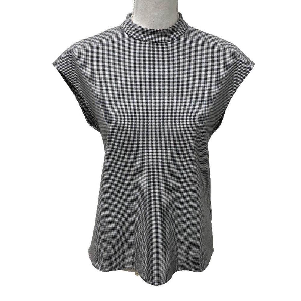 Tibi Micro Houndstooth Blouse Top Womens XS Mock Neck Sleeveless Career Teacher
